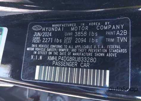 2024 Hyundai Elantra Limited z USA, uszkodzony, nr VIN KMHLP4DG8RU833280